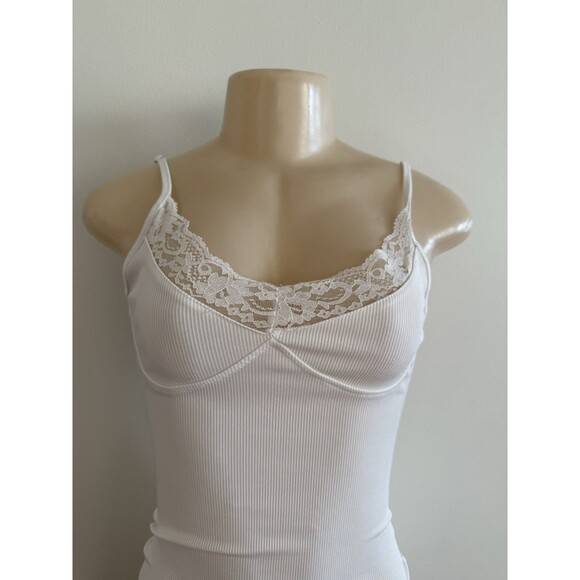 SHEIN Women’s Y2K Babydoll Lace Trim Cami Whimsy White Stretch 90s Dainty - Picture 2 of 8